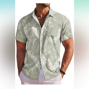 Men's Tropical Leaf Print Shirt - Green